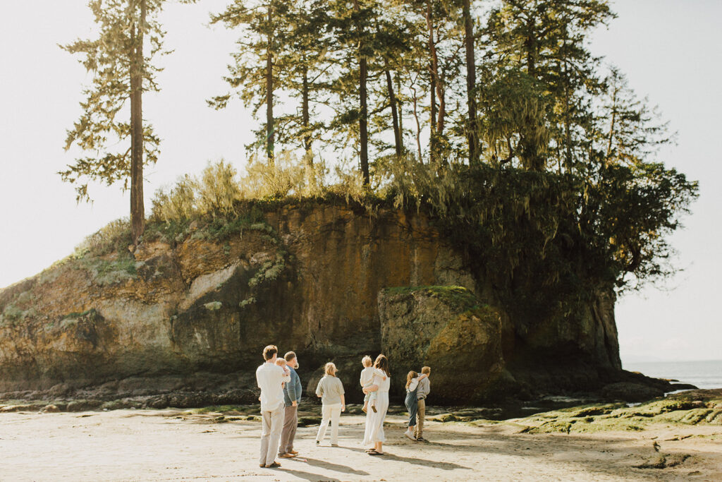 family of 8 walking on the beach 